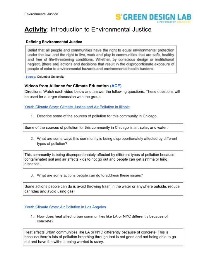 Activity on Environmental Justice