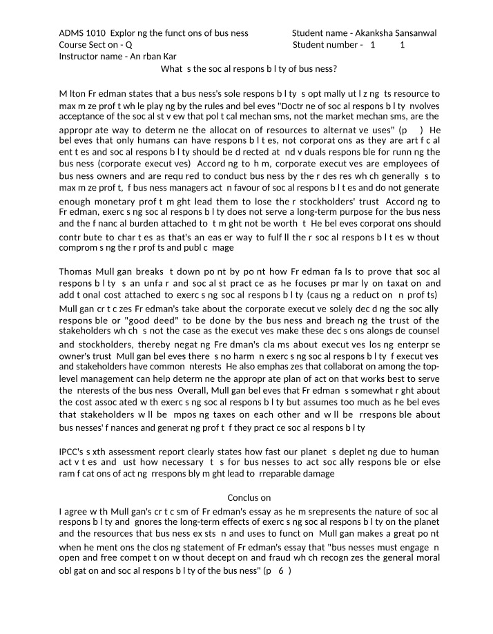 Social Responsibility of Business - Friedman vs Mulligan