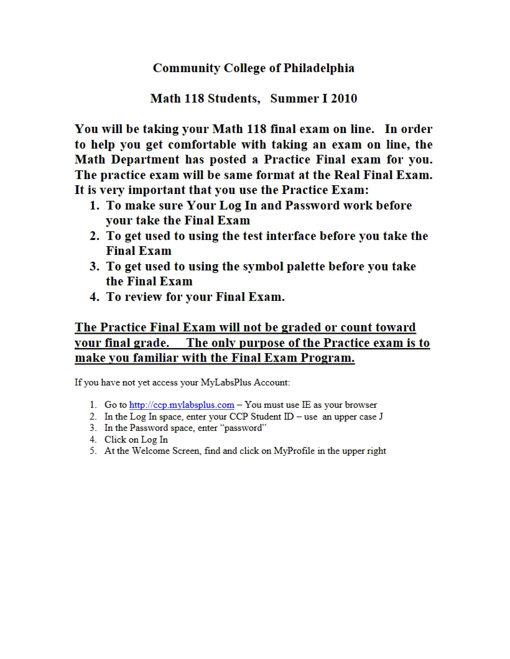 Exam for Math 118