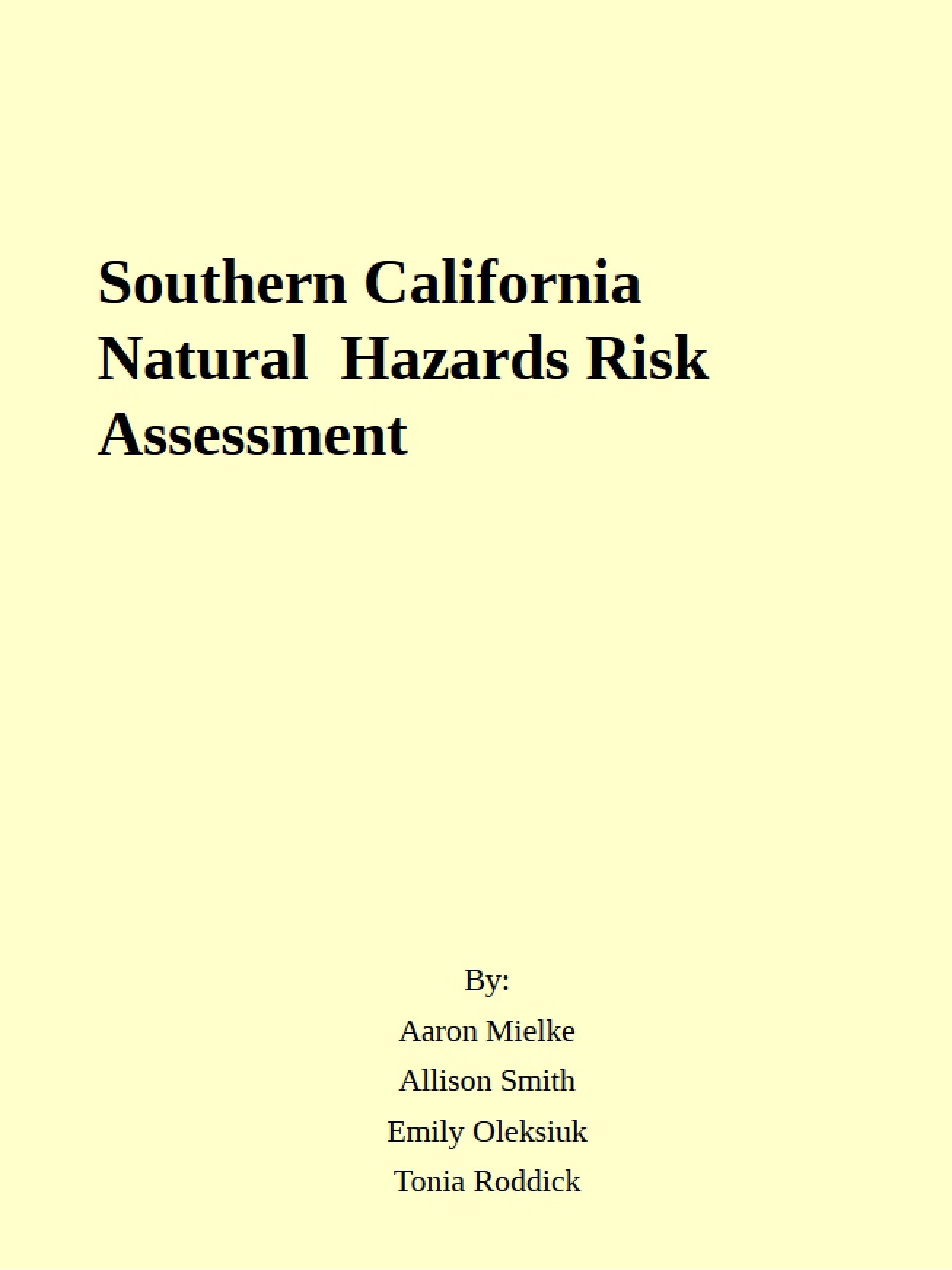 Natural Hazard Risk Assessment SoCal
