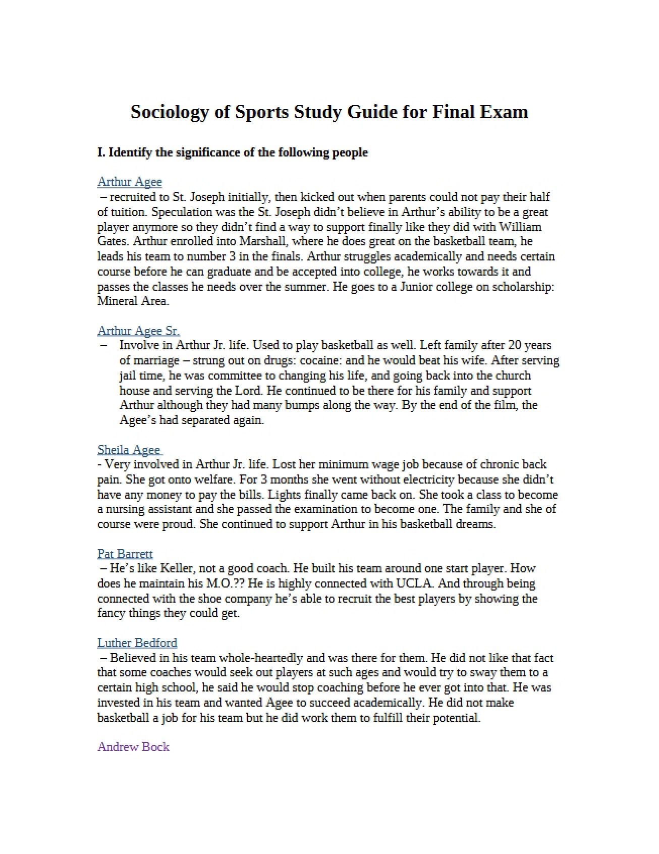 Sports Sociology Final Review