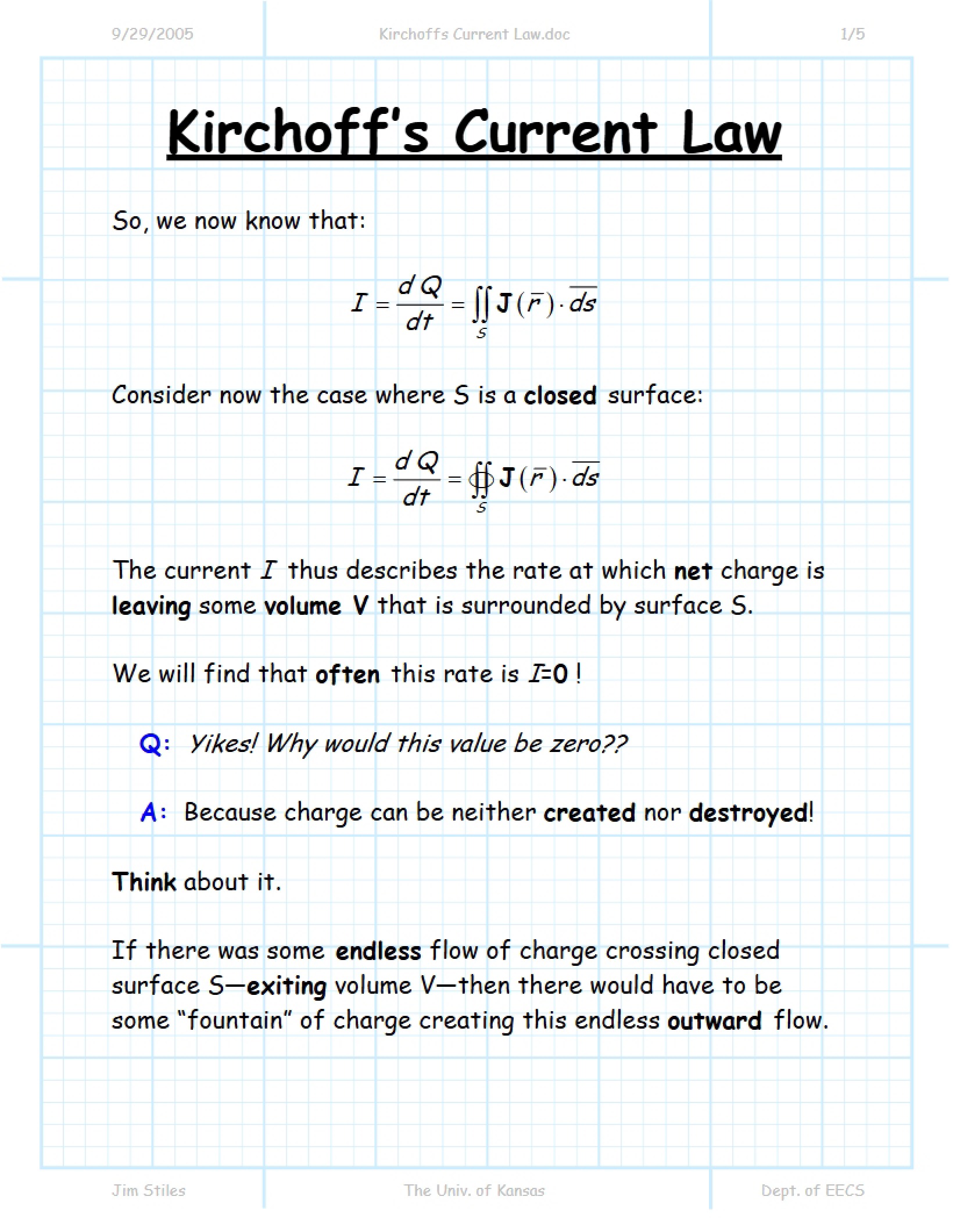 KCL (Kirchoff's Current Law)