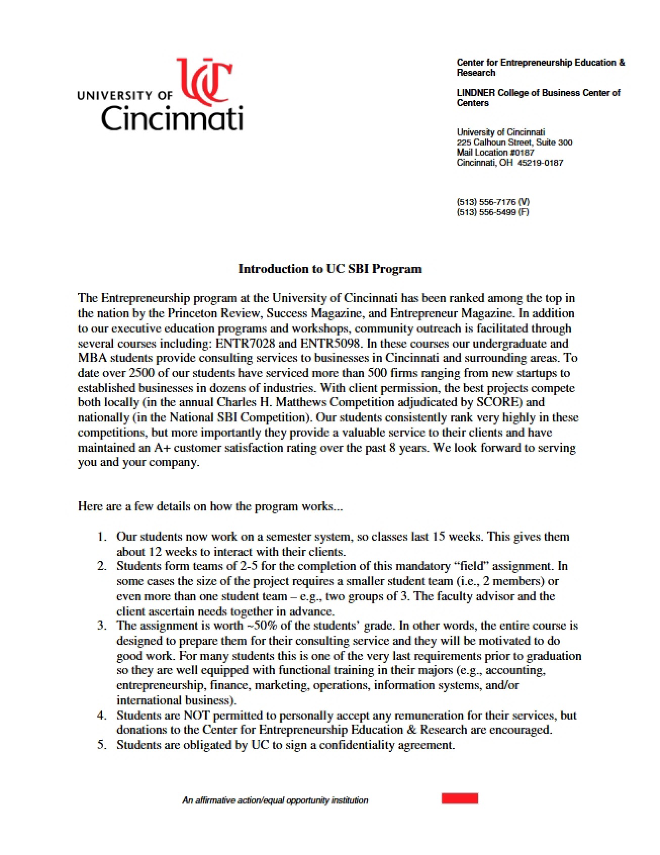 Introduction to the UC SBI Program