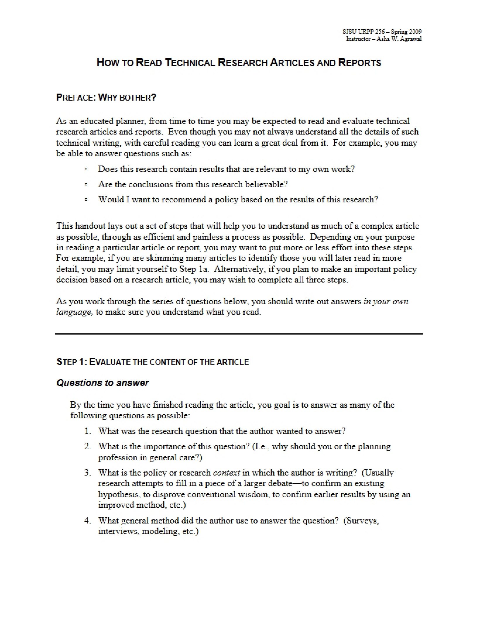 Reading Reports and Technical Articles