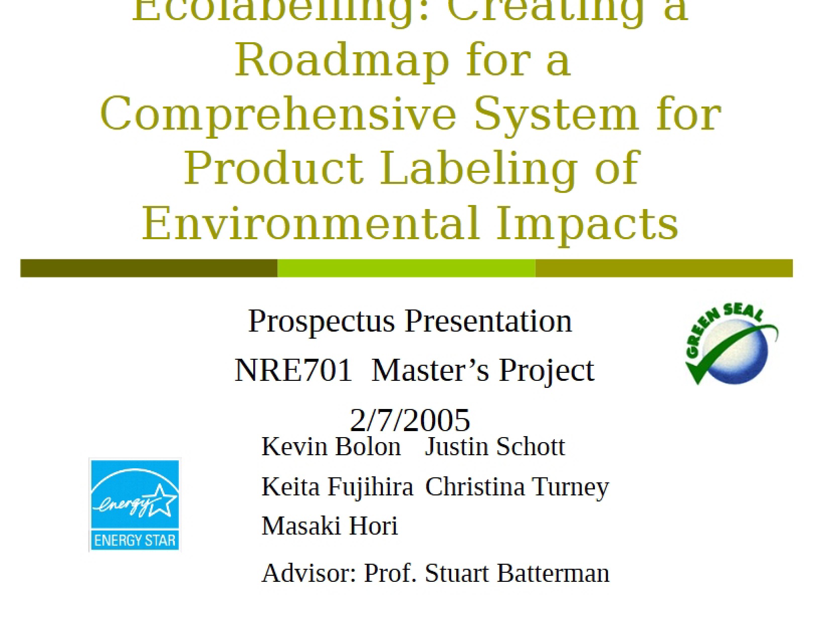Prospectus Presentation for Ecolabel Project