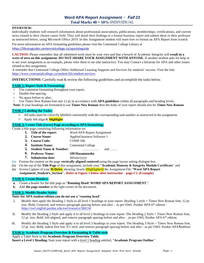 APA Formatting Guidelines for Word Reports