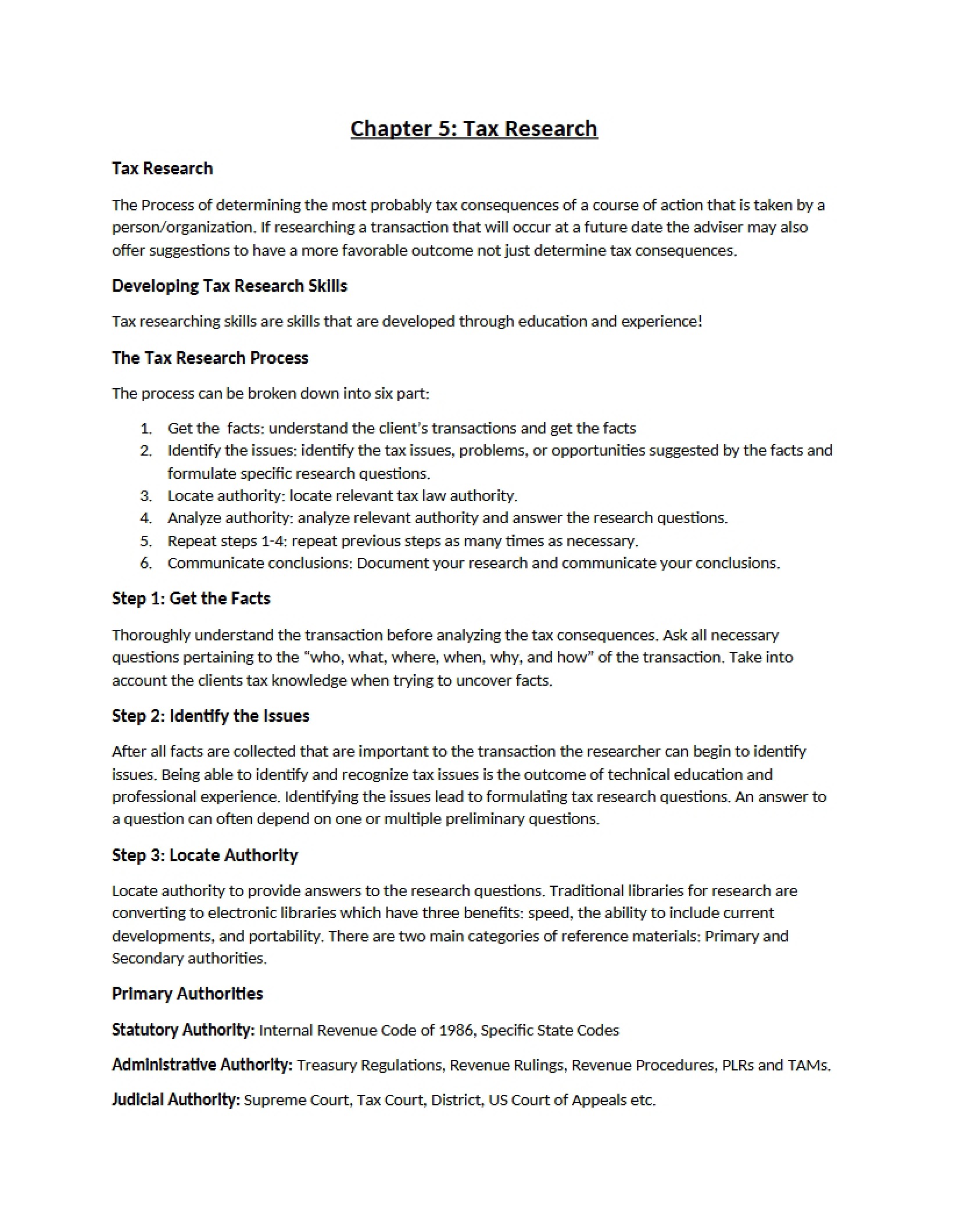 Researching Tax (Ch 5)