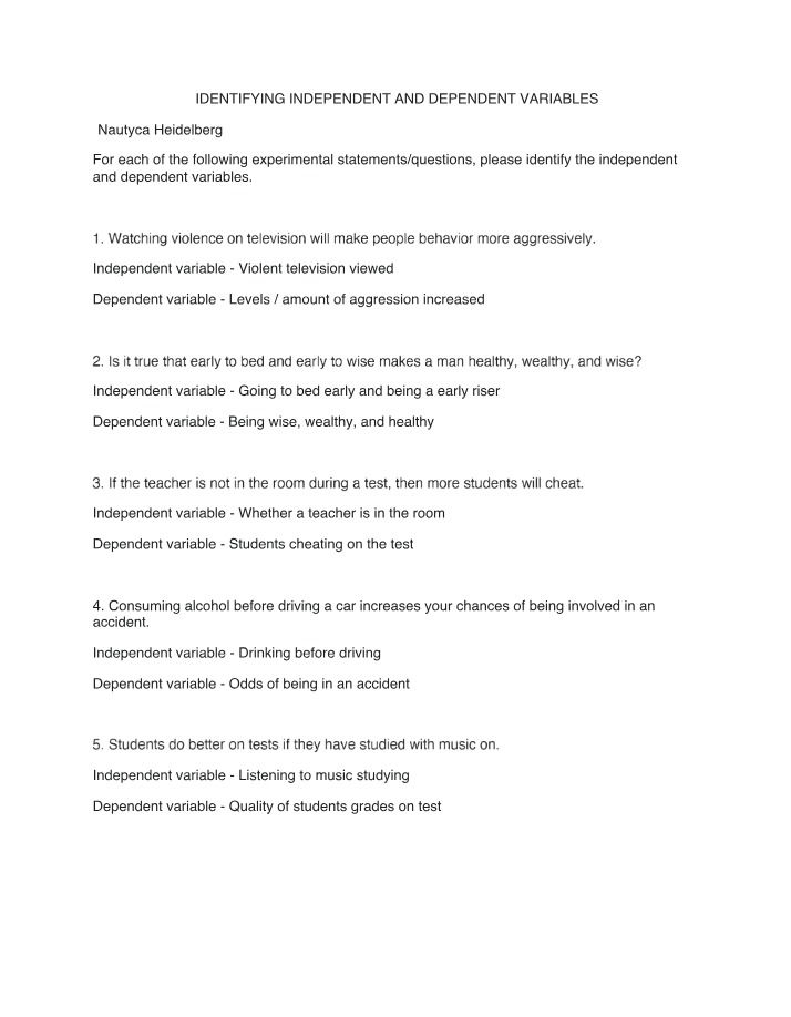 Experimental Variables - Independent and Dependent