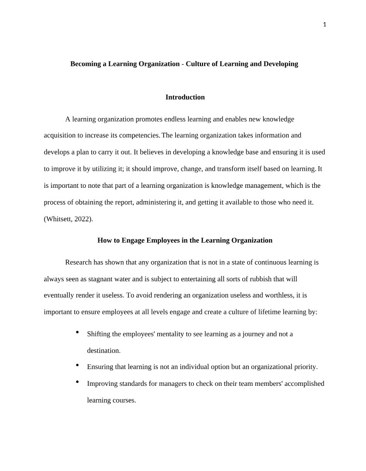 Creating a Learning Organization - Engaging Employees