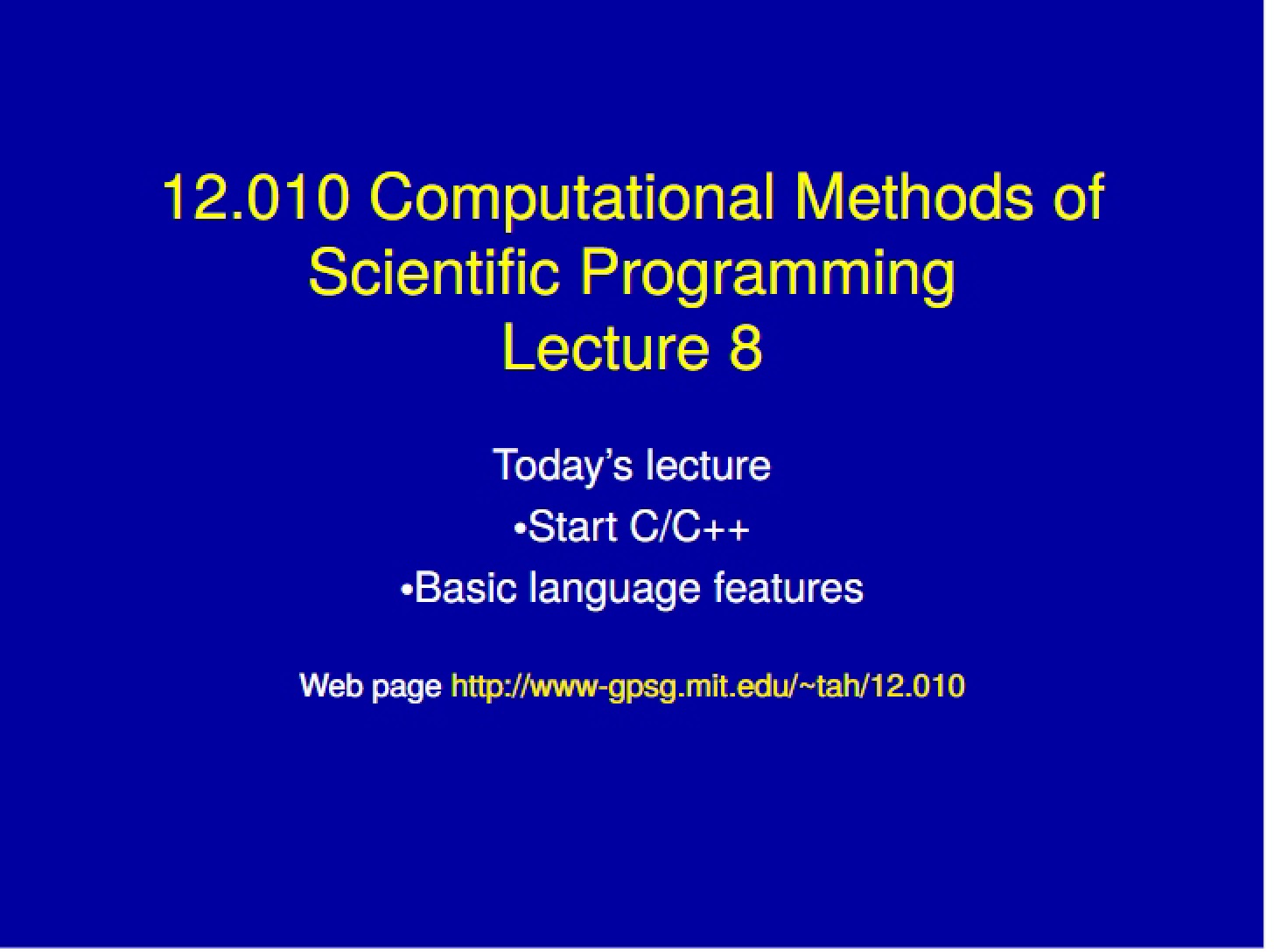 Notes from Lecture