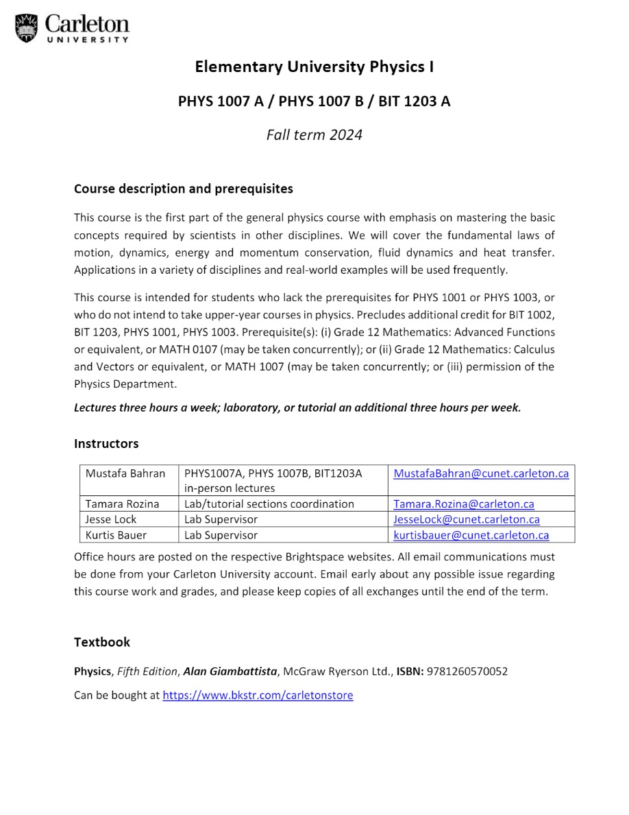 PHYS1007 - Course Outline