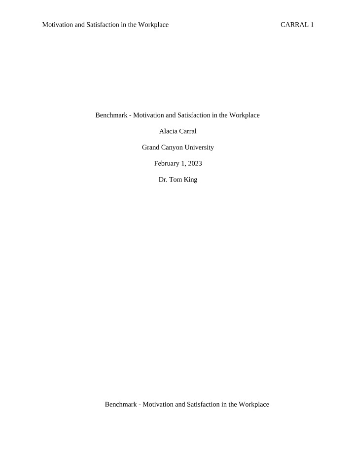 Workplace Motivation and Satisfaction - Benchmark