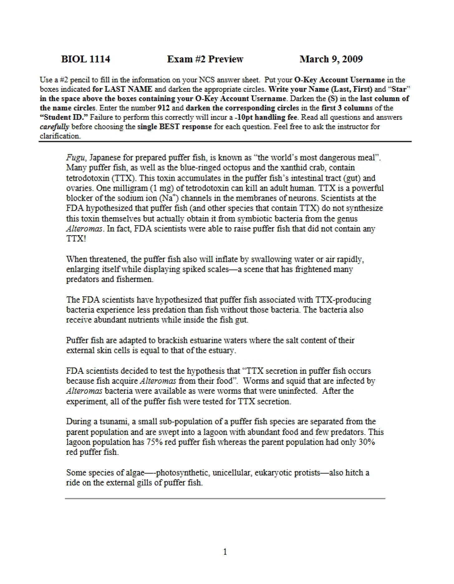 Preview Guide for Biology Exam 2