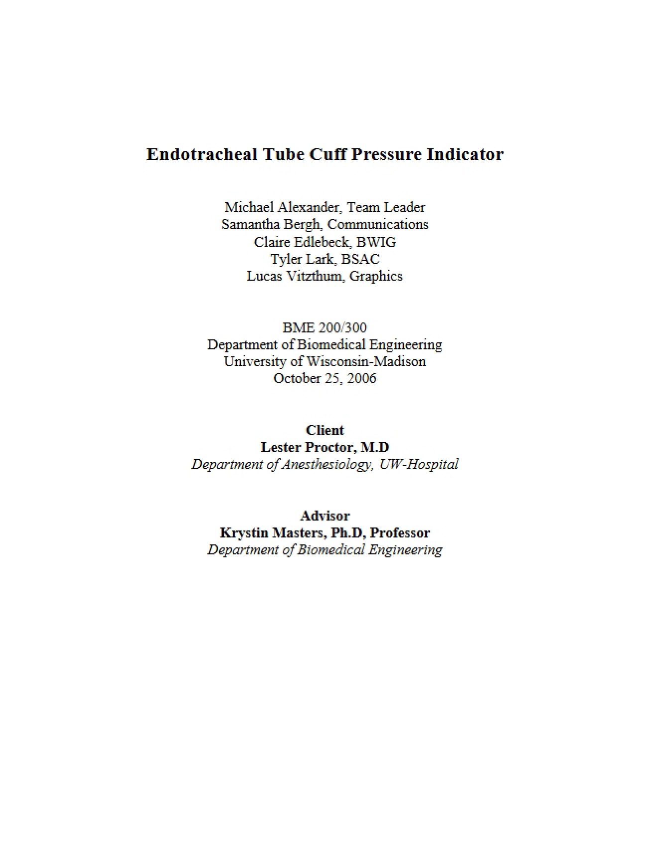 Pressure Indicator for Endotracheal Cuffs