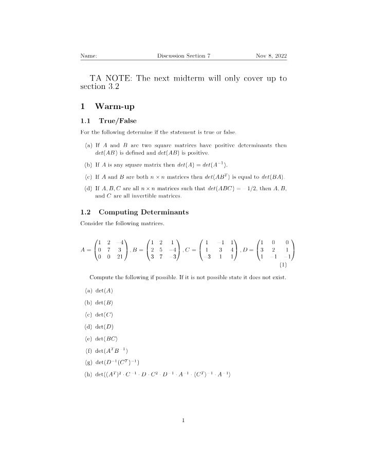 Worksheets and Discussion Solutions