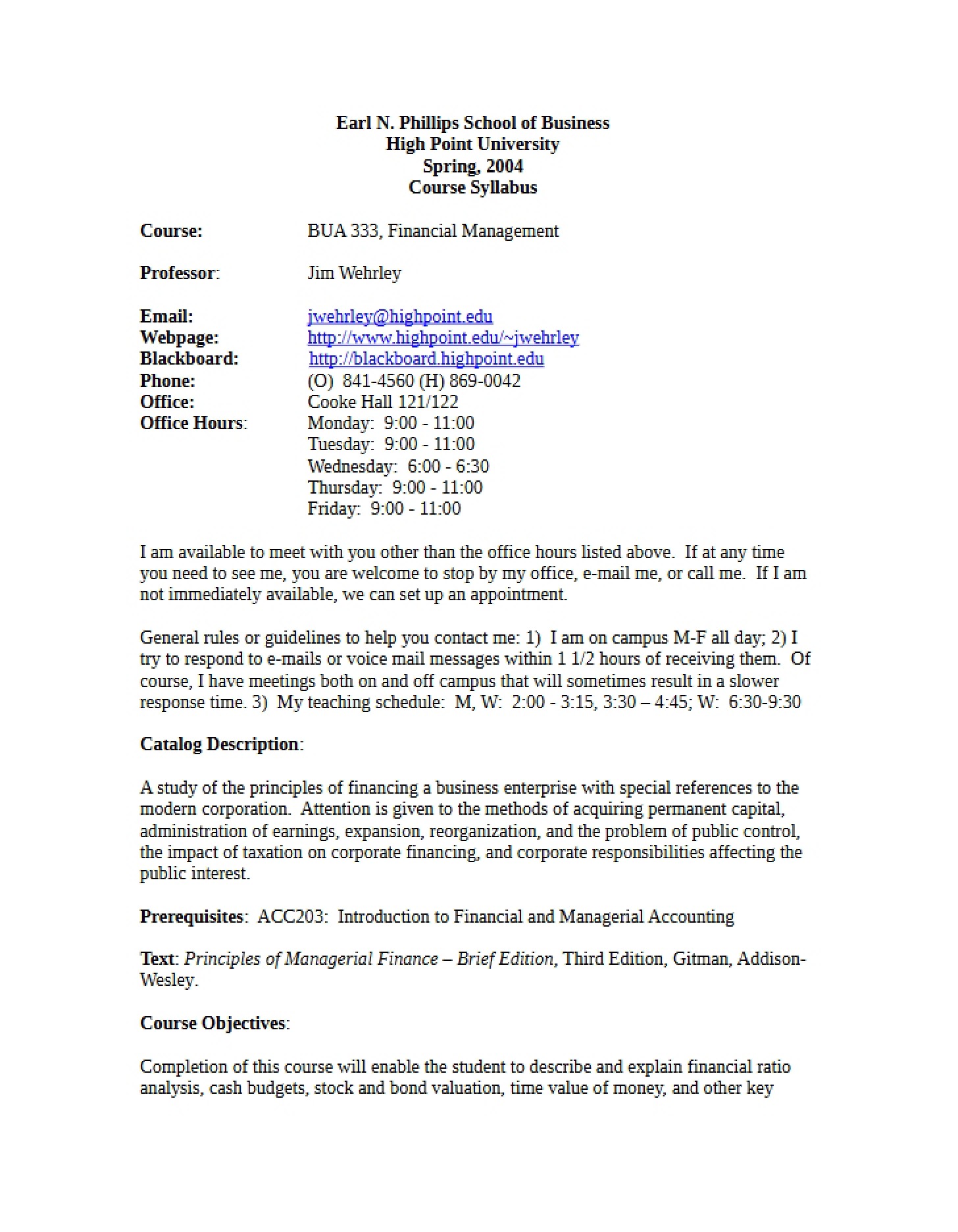 Class Syllabus