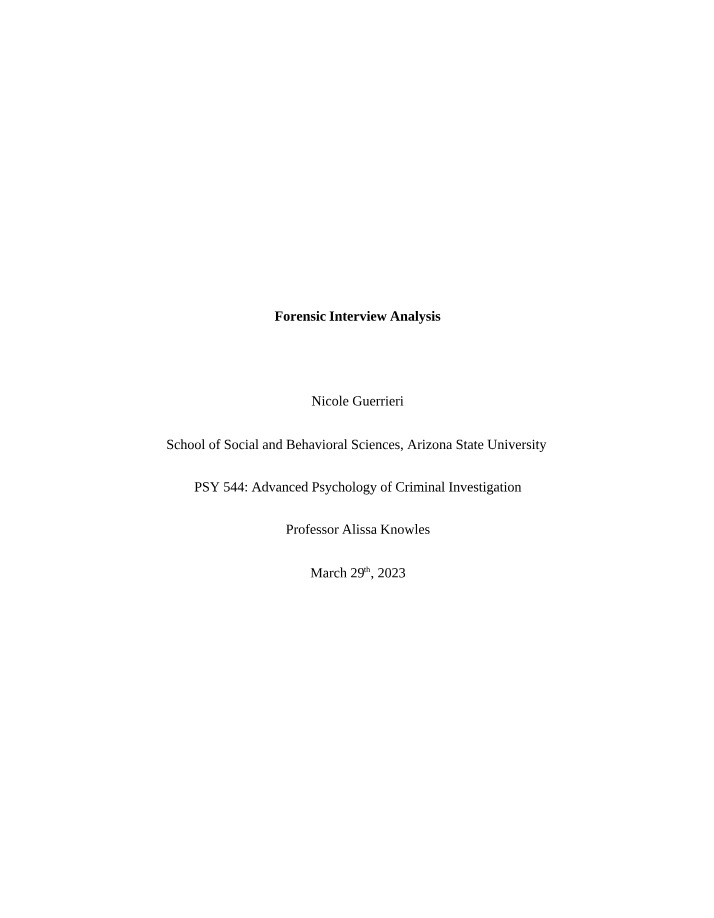 Forensic Interview Techniques - Analysis for Child Witnesses