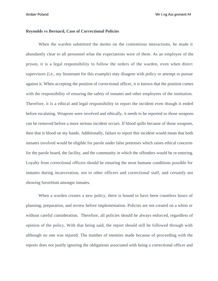 Reporting Incidents in Correctional Policies