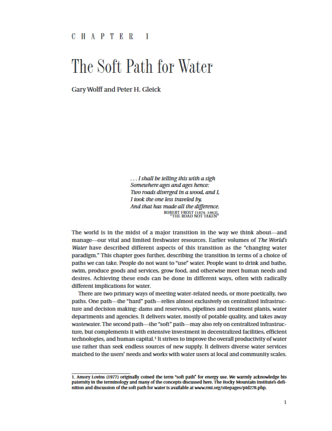 Soft Path for Water