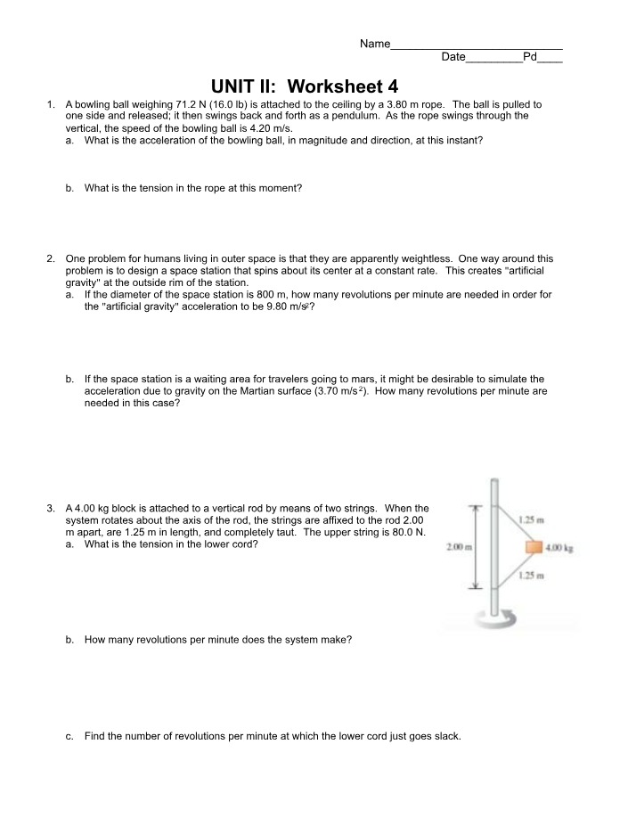 Tension and Acceleration in Pendulum and Space Station Problems