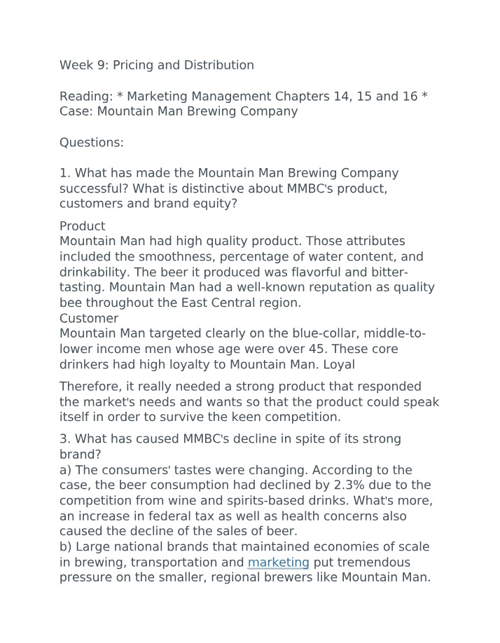 Examining Pricing and Distribution at Mountain Man Brewing