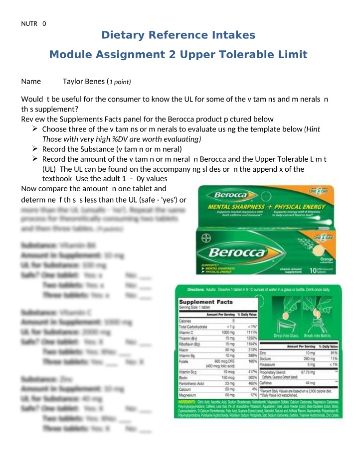 Safety of Vitamin and Mineral Levels in Berocca Supplements