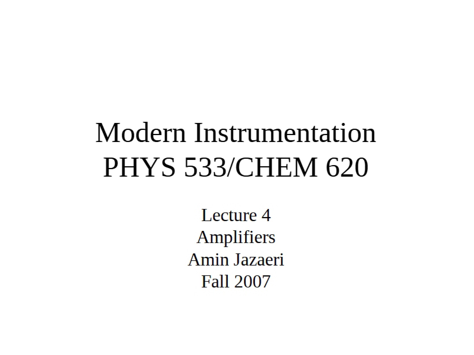 Amplifiers Lecture 4