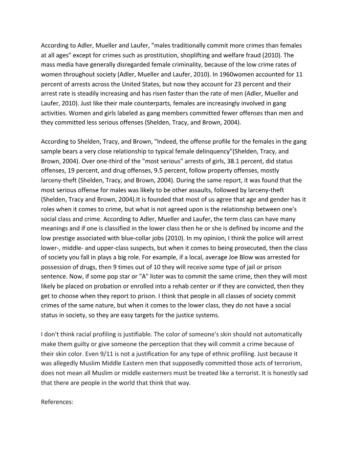 Analysis of Gender, Criminality, and Social Class