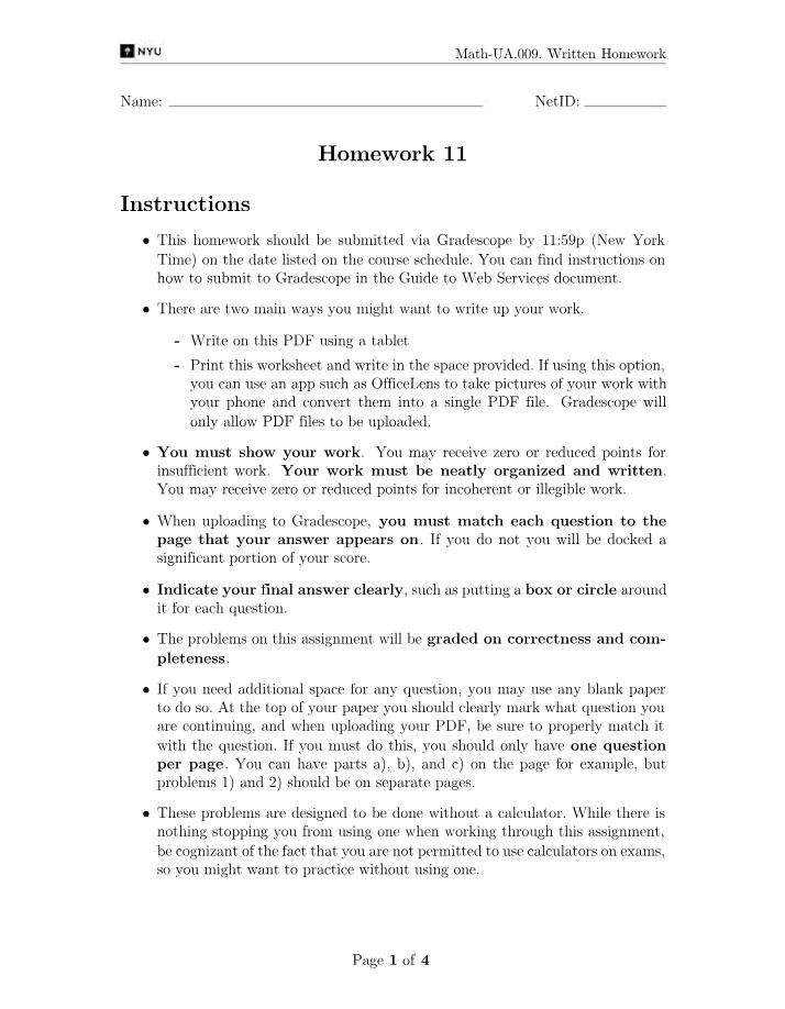 Written Homework 11 - Math-UA.009