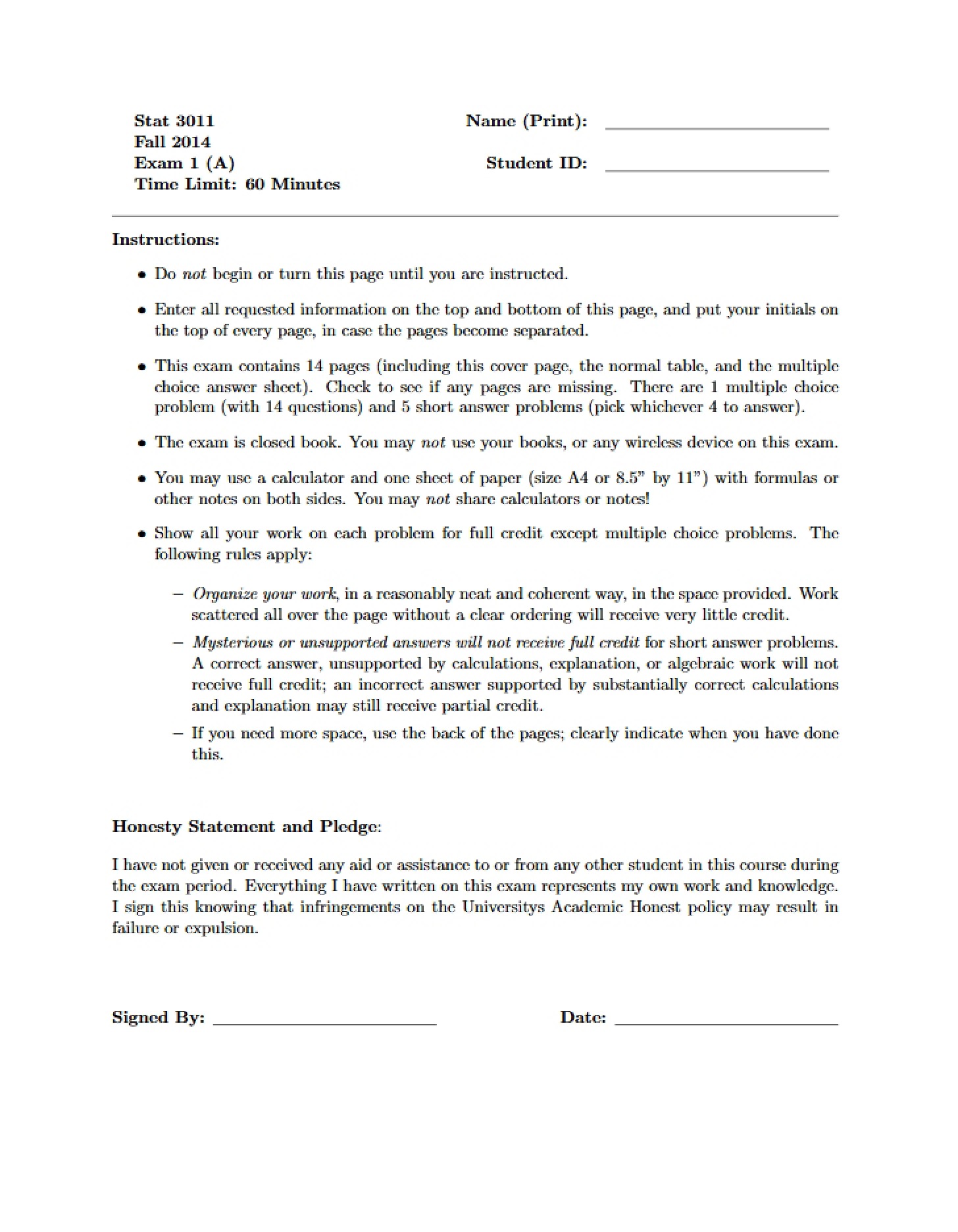 2014 Exam 1A