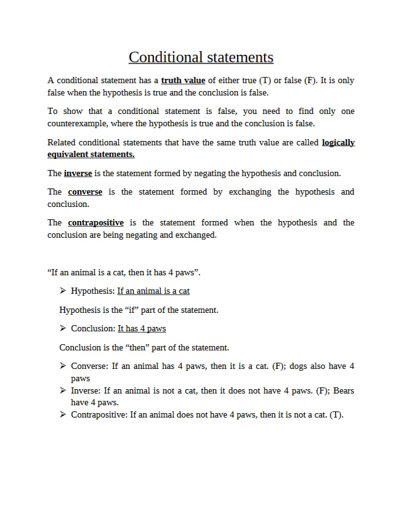Logic of Conditional Statements