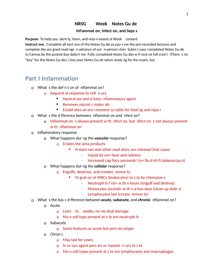 Guide to Inflammation, Infection, and Sepsis Notes