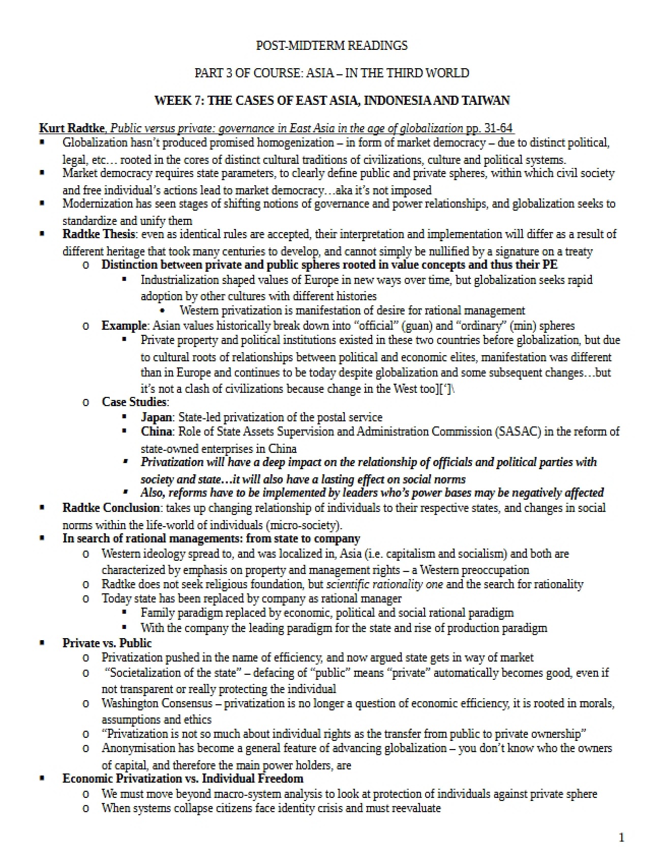 Reading Notes Post-Midterm One