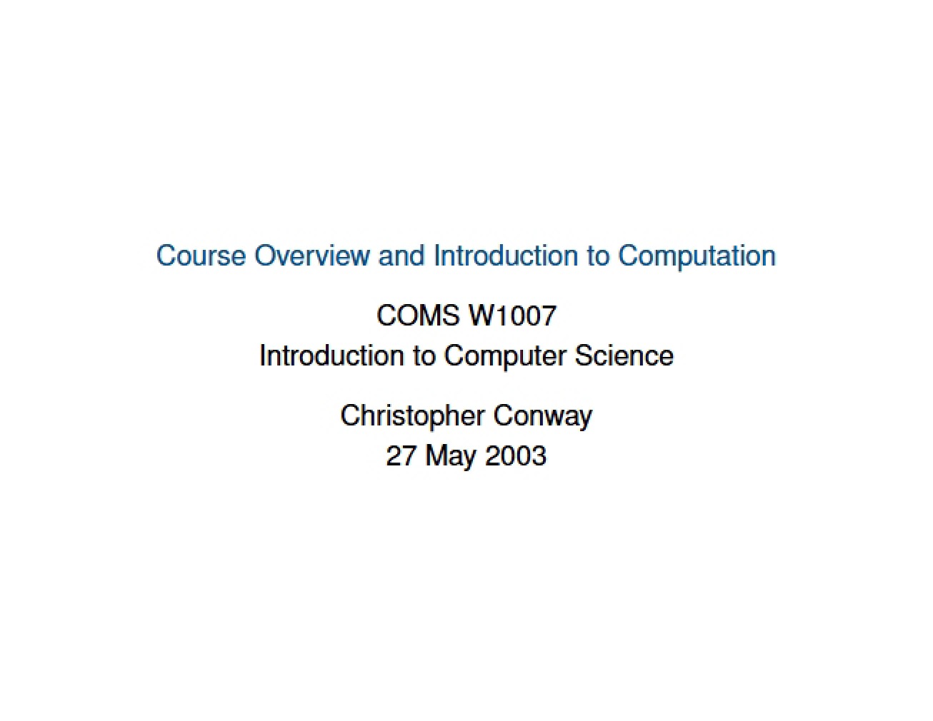 Introduction to Computation and Course Overview