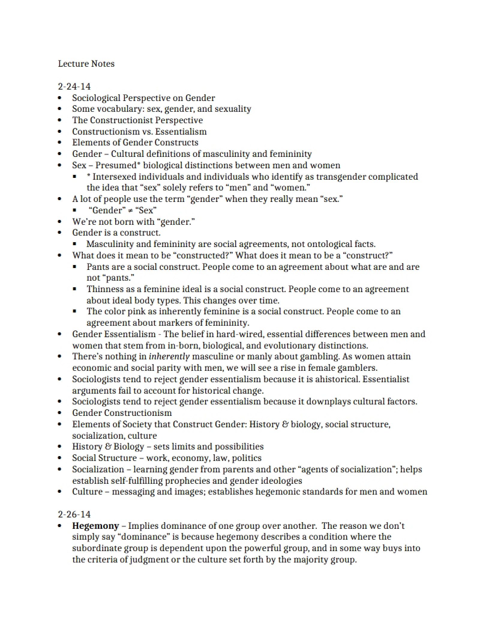 Notes from Lecture