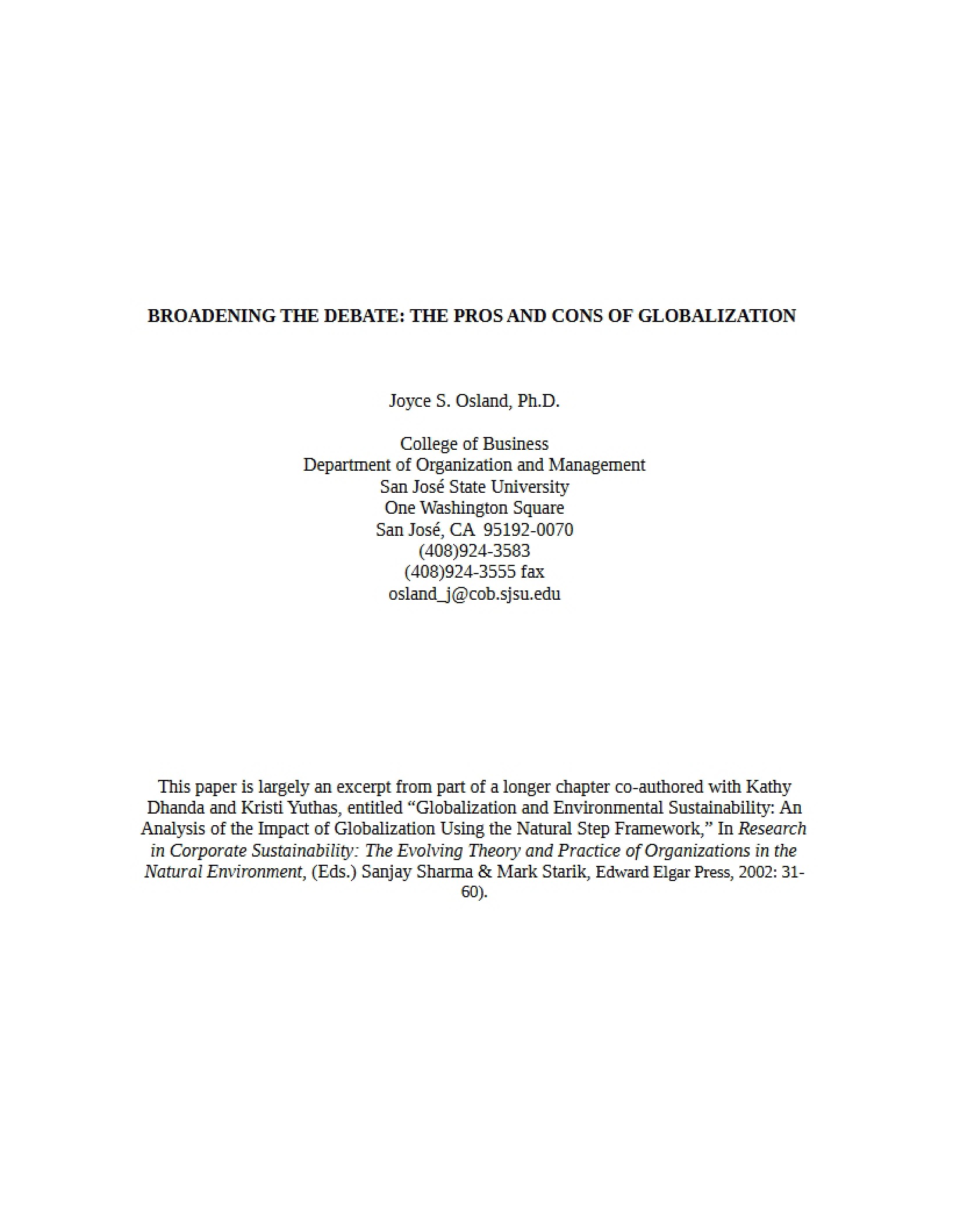 Debate on Globalization
