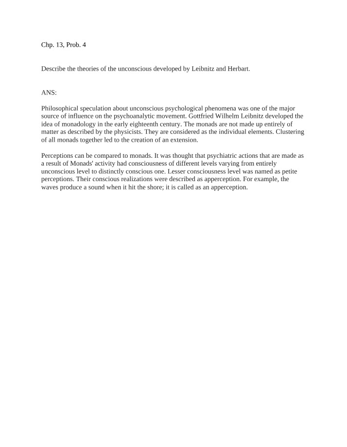 Theories of the Unconscious - Influence of Leibnitz and Herbart
