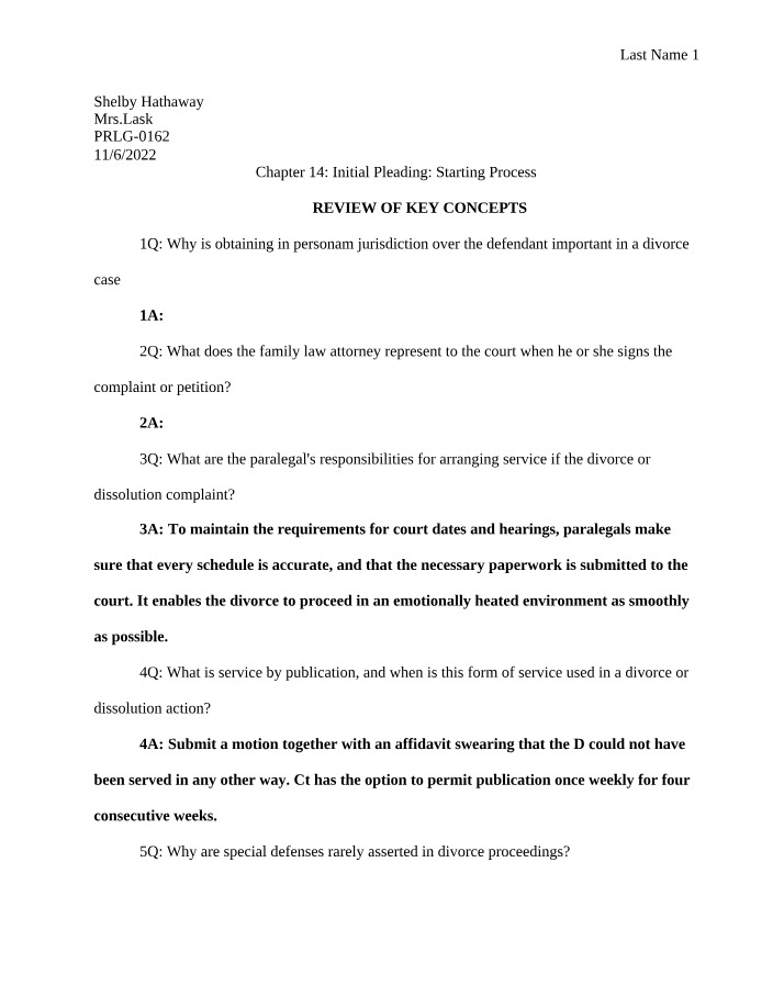 Key Concepts Review - Family Law Chapter 14
