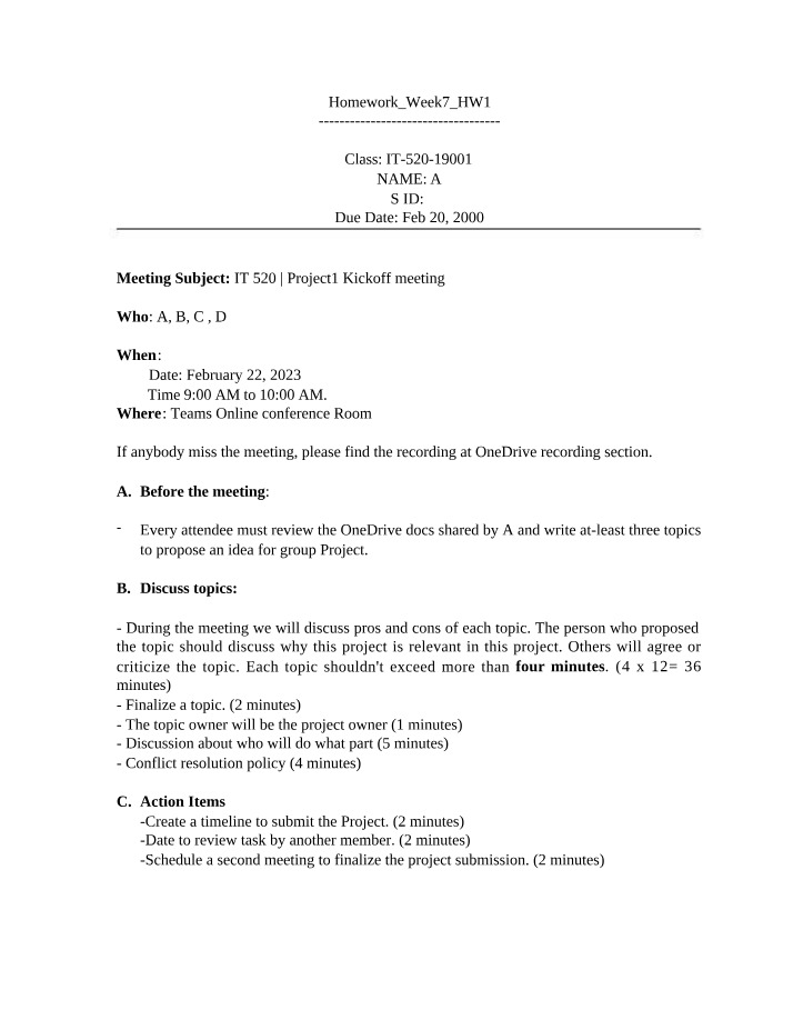 Project 1 Kickoff Meeting - Topics, Ownership, and Action