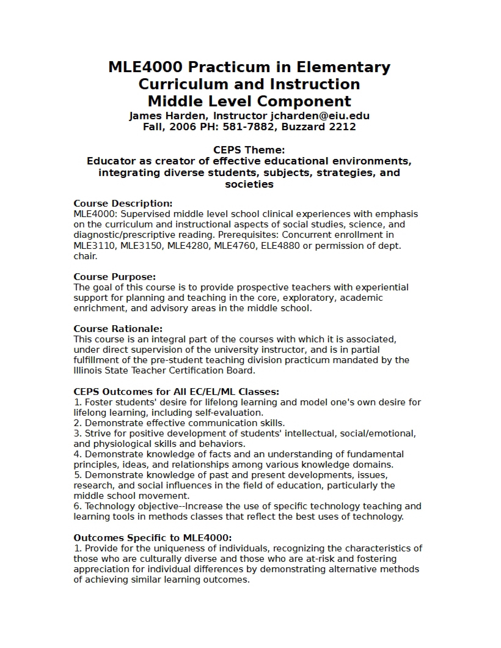 Syllabus for Middle School Practicum - 5 Pages