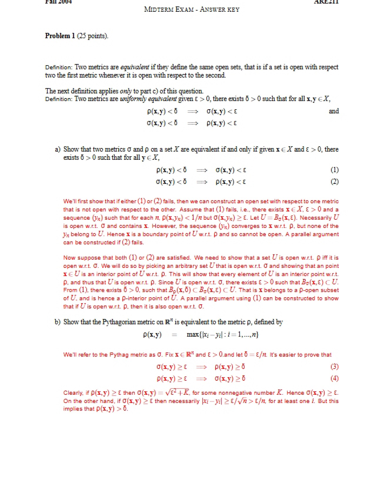 Midterm Exam for Mathematical Methods
