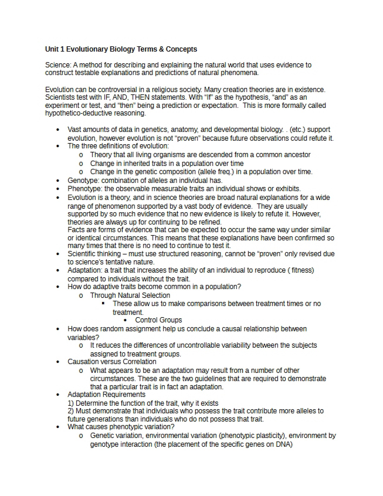 First Unit Terms for Evolutionary Biology