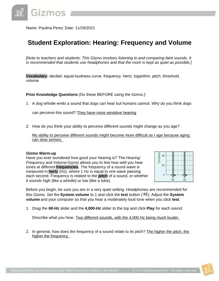 Hearing - Frequency and Volume - Student Exploration