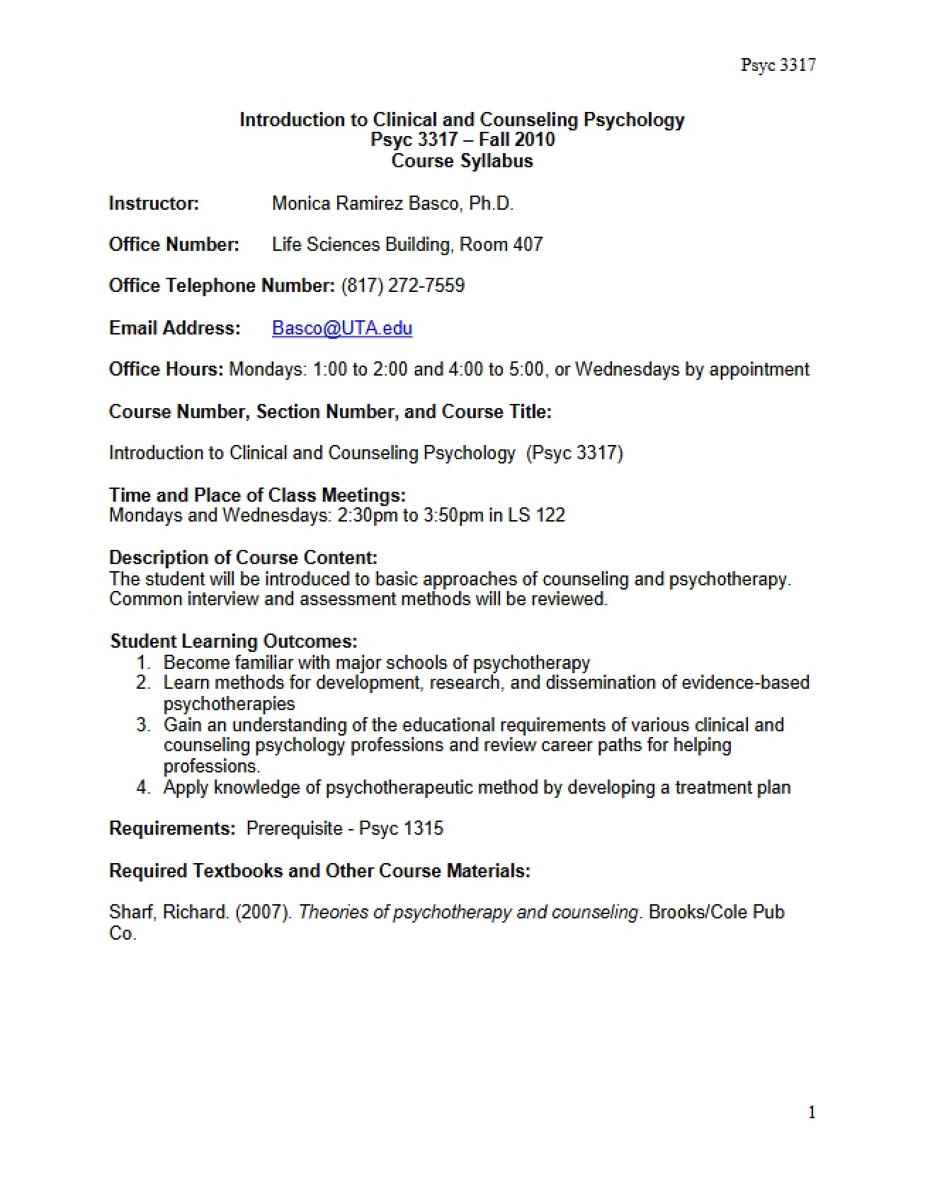 Syllabus Counseling and Clinical Psychology Intro