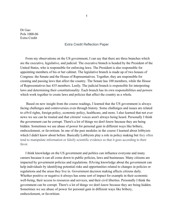 Reflection Paper - Extra Credit