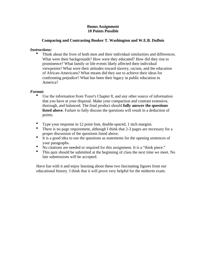 Assignment - Comparing Booker T. Washington and W.E.B. Du Bois