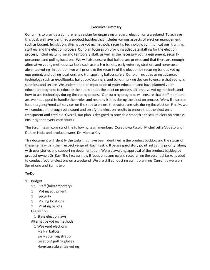 Plan for Organizing a Federal Election