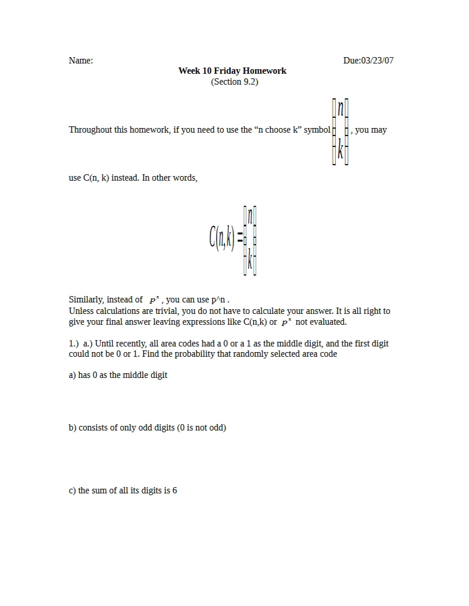 Homework Math 152