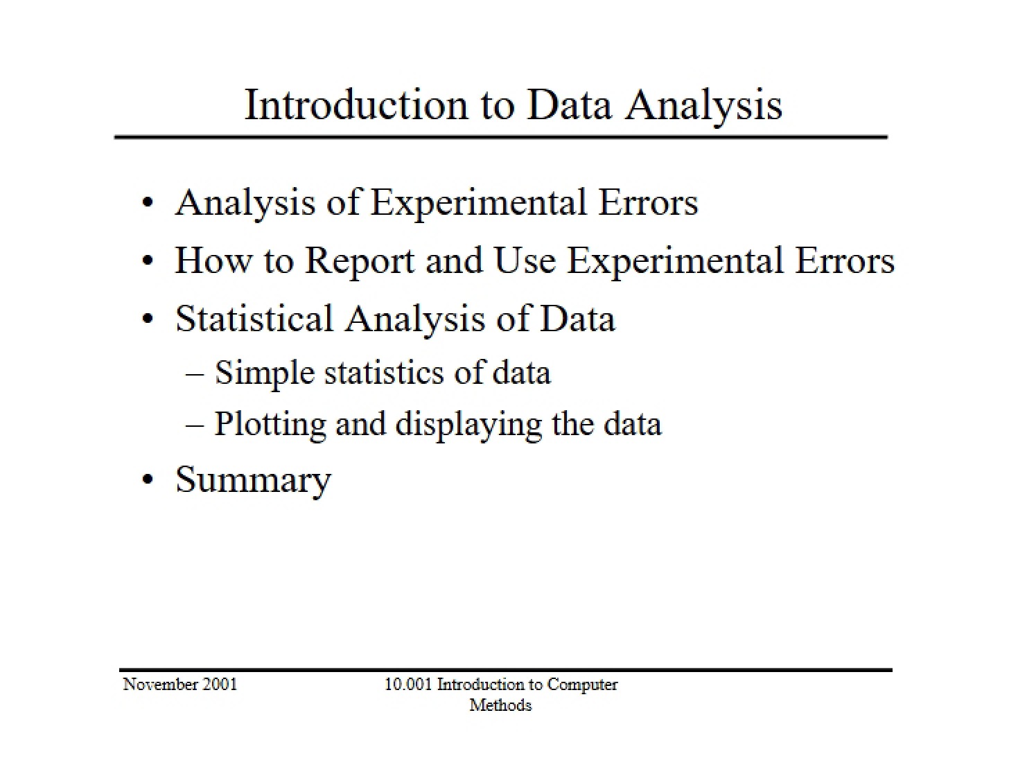 Data Analysis Introductory Concepts
