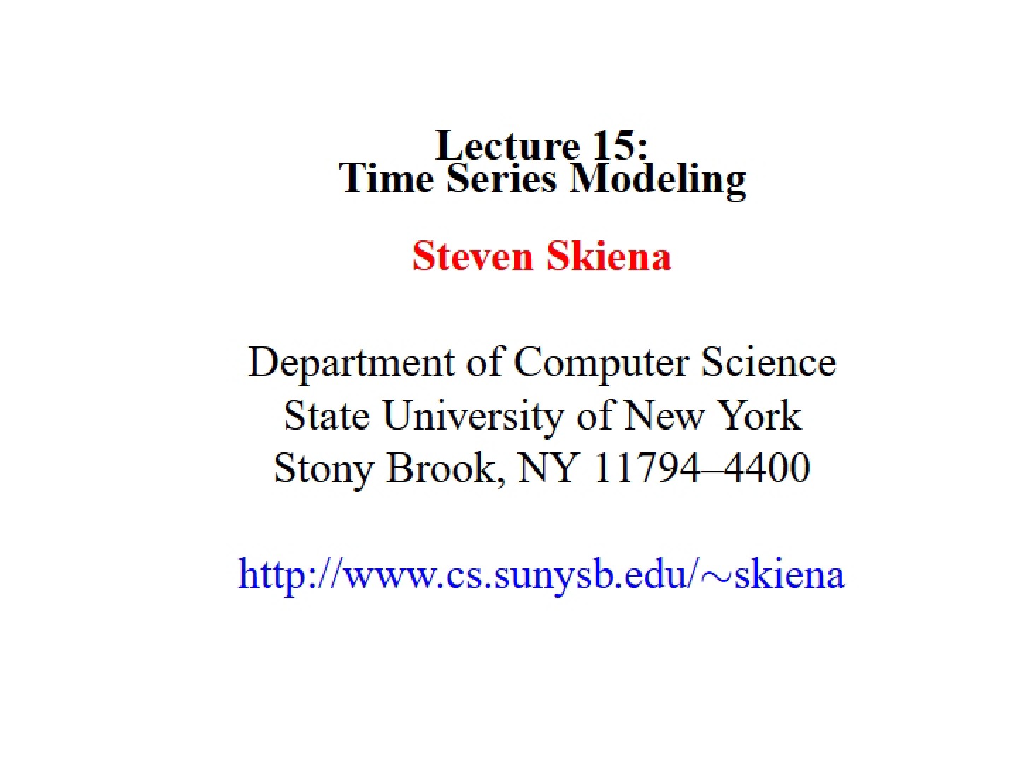 Time Series Models (Lecture 15)